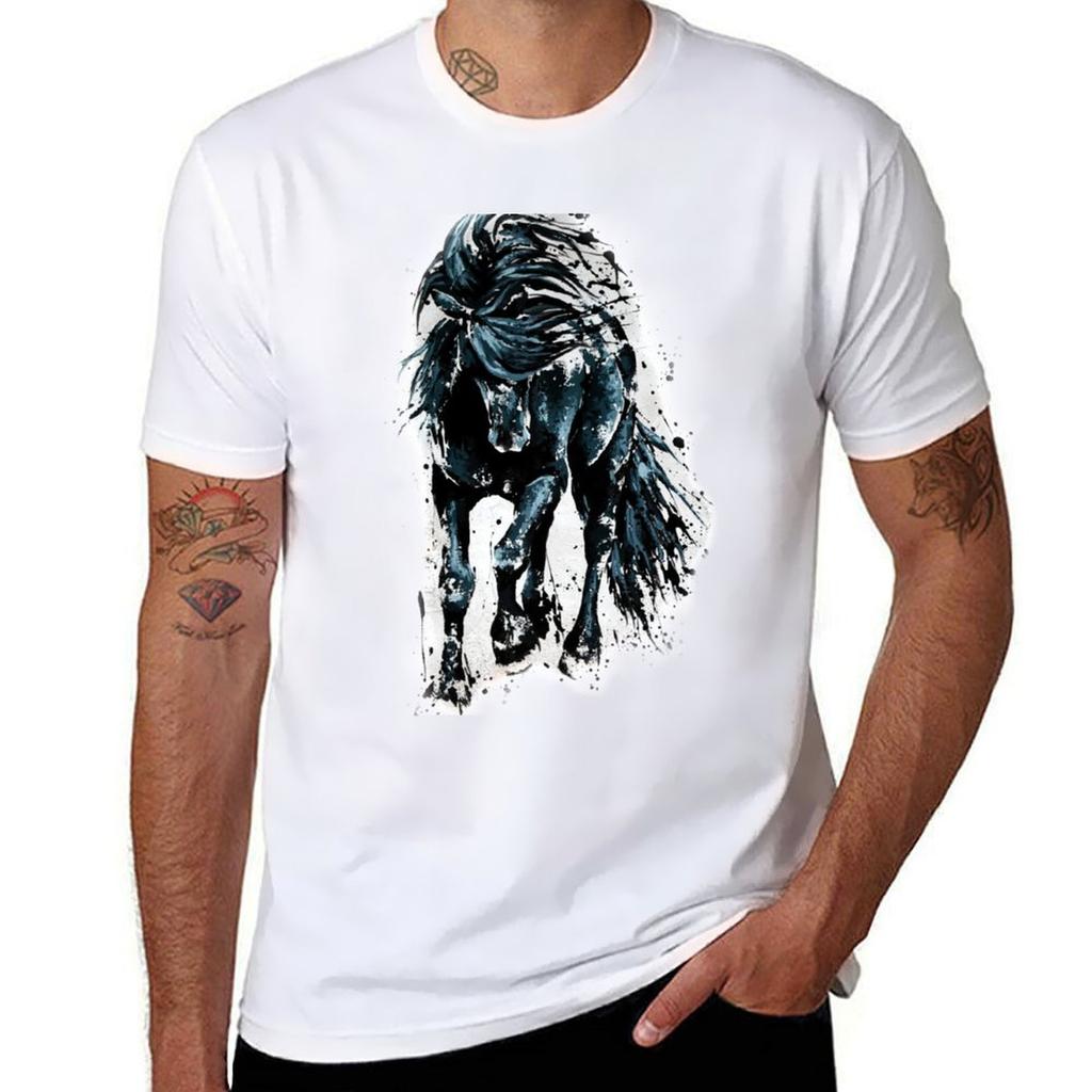 Black Pearl Horse Painting TShirt AntiFade Casual Tee Shirt