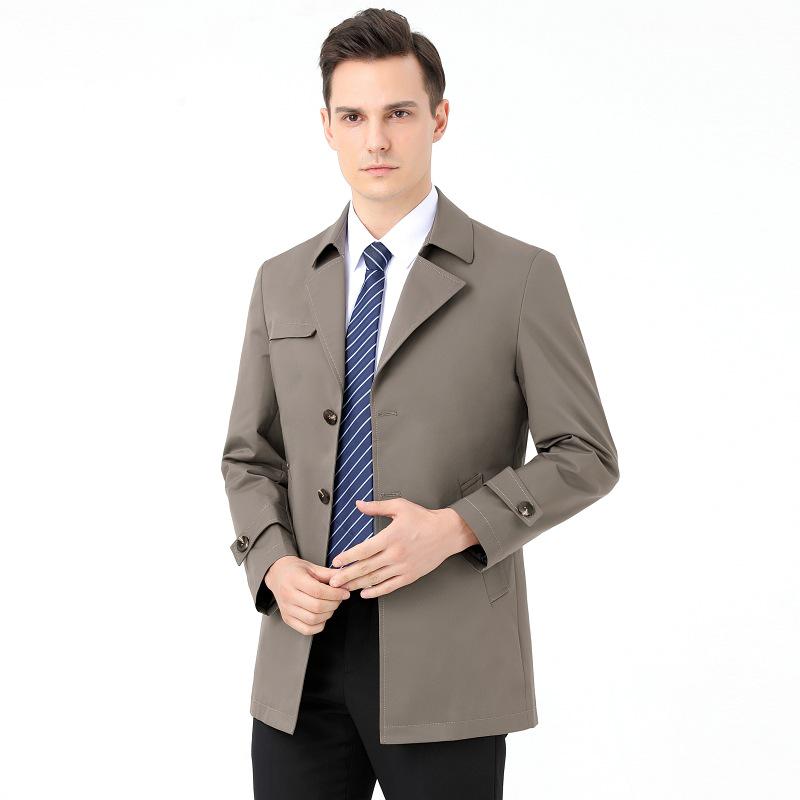 

2025 Spring Men s Mid-Length Business Casual Trench Coat - Solid Color Outerwear XL хаки