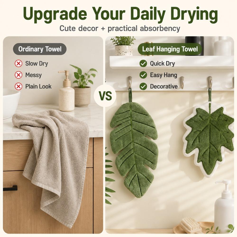 Tropical Banana Leaf Hand Towel Hanging Absorbent Cloth for Kitchen Bathroom Hand Drying Face Wiping and Tableware Cleaning