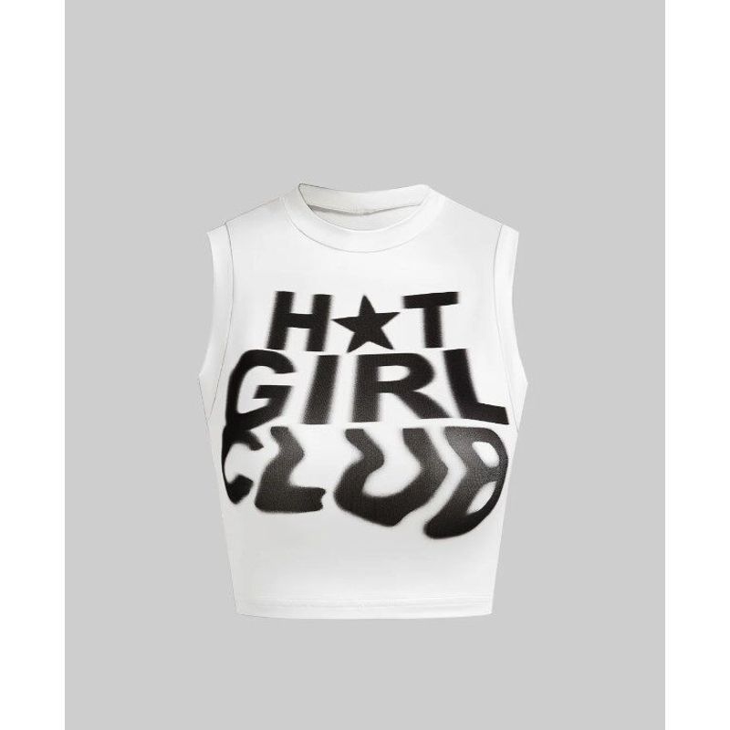 

2025 European and American Cross-Border Retro Y2K Personalized Letter Print High Street Sexy Sleeveless Crop Top Women s Clothing White (in Stock) S