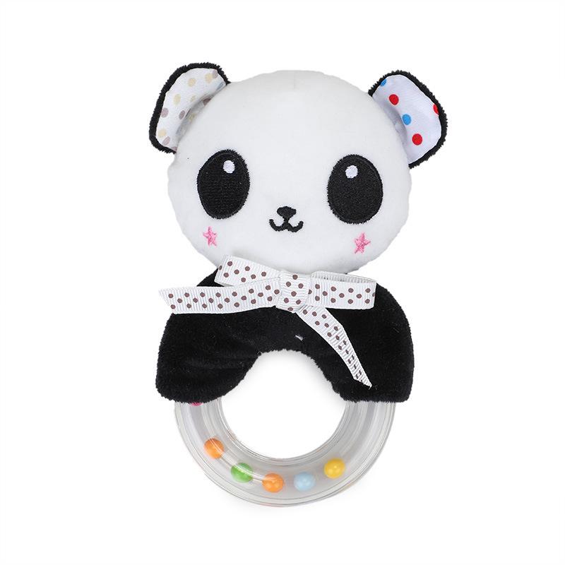 Baby Soothing Cartoon Animal Hand cranked Bell Plush Doll Color Bead Hand held Bell 0-1 Year Old Grip Handshake Ring Toy