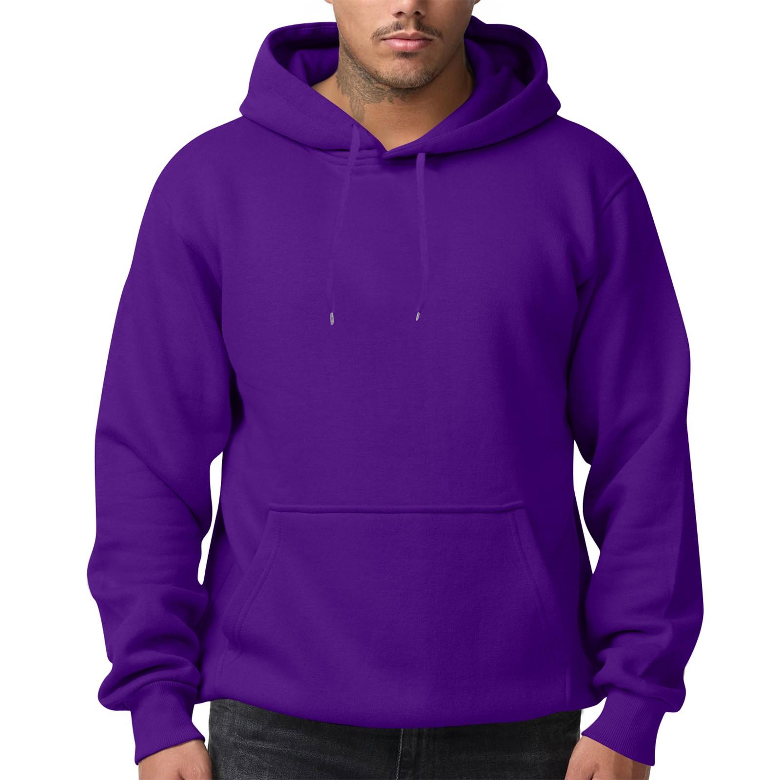 

Men s Solid Color Fleece Hoodie Long Sleeve Pocket Loose Hoodie Top XL темно-фиолетового