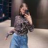 Mall 1116 Women's Spring and Autumn New Versatile Temperament Retro Floral Ribbon Long Sleeve Shirt 1111911