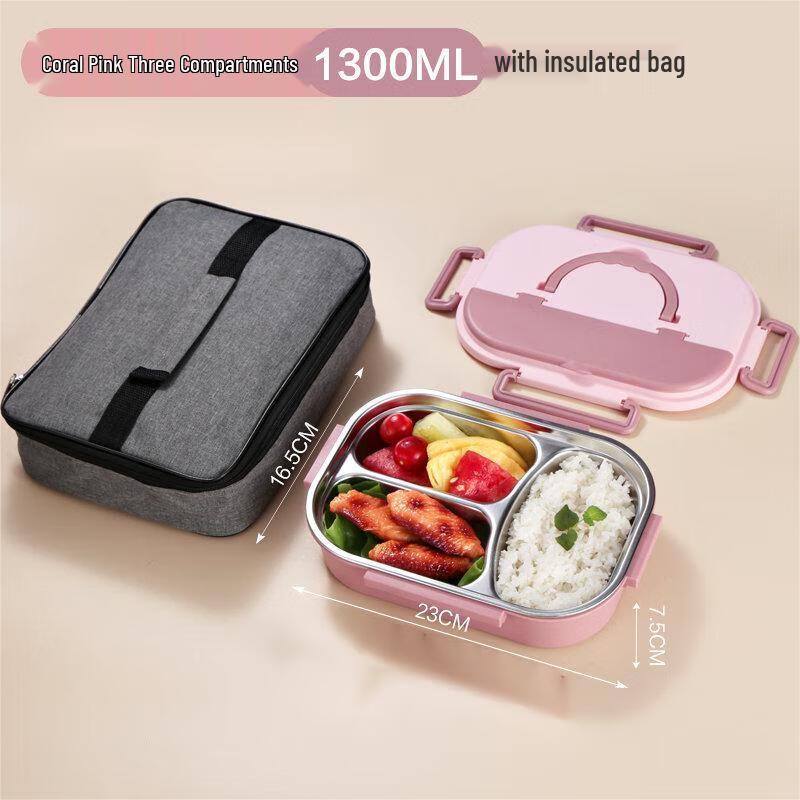 304 Stainless Steel Divided Kids Lunch Box with Insulated Bag