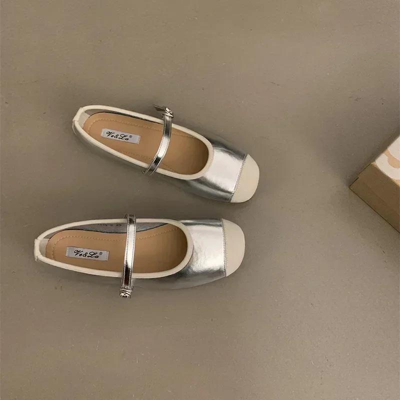 Fashion Designer Silvery Women Ballet Flats 2025 Fashion Ladies Casual Soft Sole Flats Spring Women's Comfort Shallow Ballerina Shoes