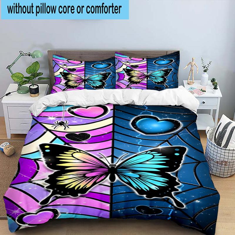 Purple Butterfly Dreams 3pcs Bedding,Including 1pc Duvet Cover And 2pcs Pillowcases Perfect for Christmas,Ideal for Bedroom, Dormitory