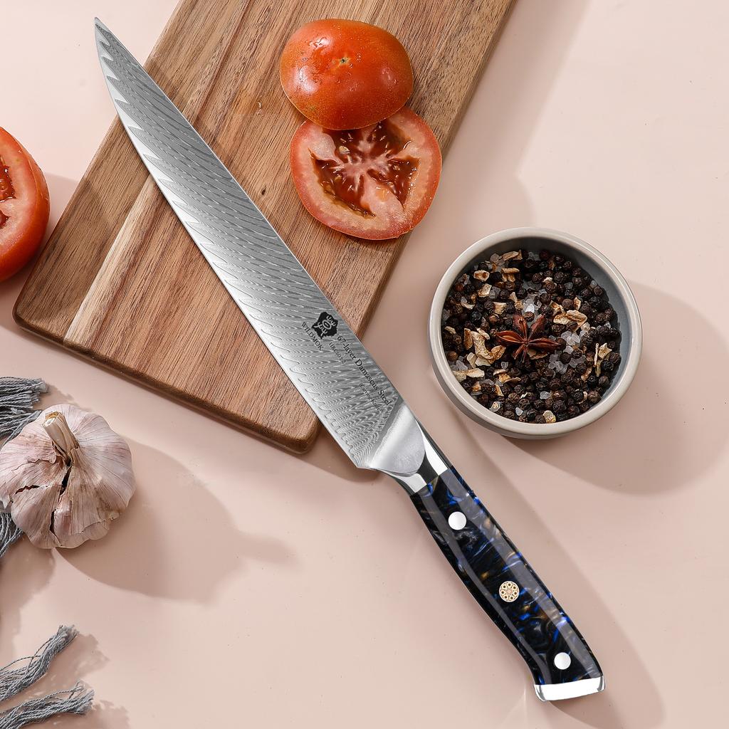 WILDMOK 9 Inch Damascus VG10 High Carbon Stainless Steel Meat Fruit Cutting Kitchen Slicing Knife with Resin Handle