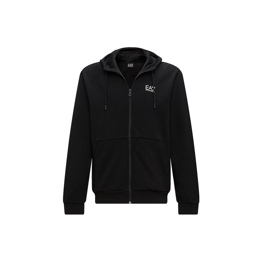 Emporio Armani EA7 FW23 Solid Color Hooded Jacket Casual Cardigan Sweatshirt Men jackets Black 6RPM03-PJ07Z-0200