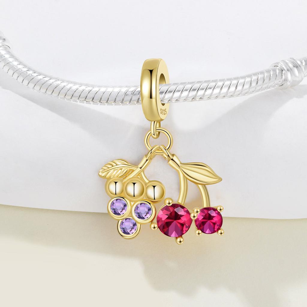 Copper Grape Cherry Fruit Original Pendants Bracelet Charms Jewelry Party Beads Diy Trendy Gifts Accessory