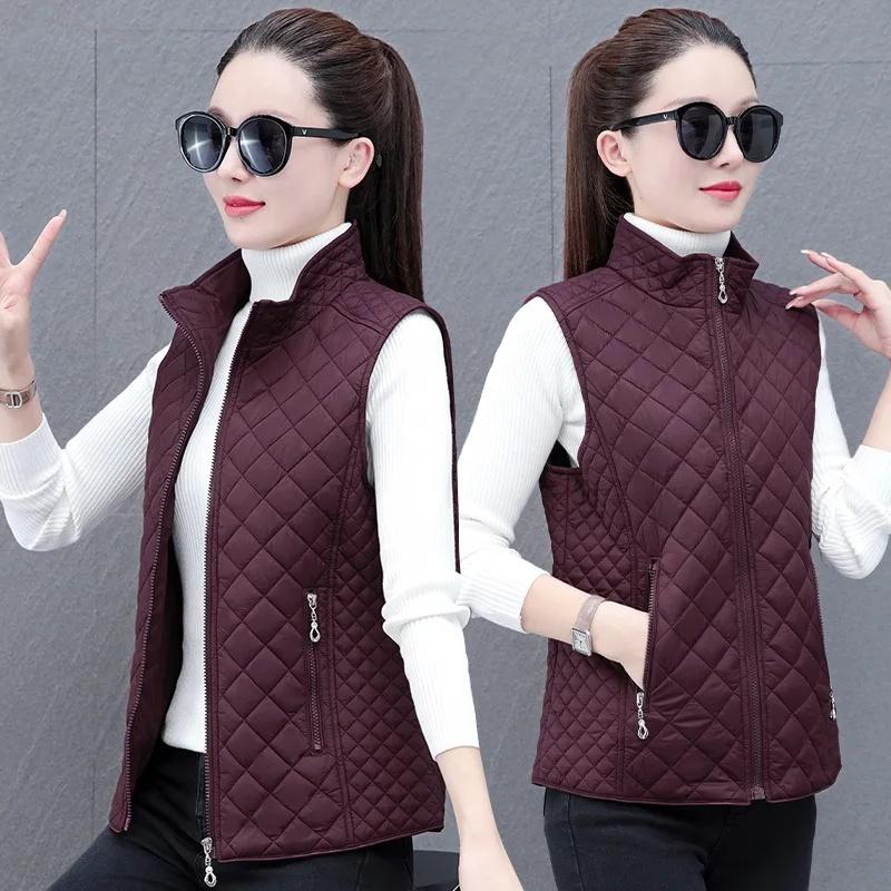 Dámská lehká péřová bavlněná vesta Dámská podzimní zimní zkrácená středního věku oblečení pro matku Zapínací kardiganová bunda