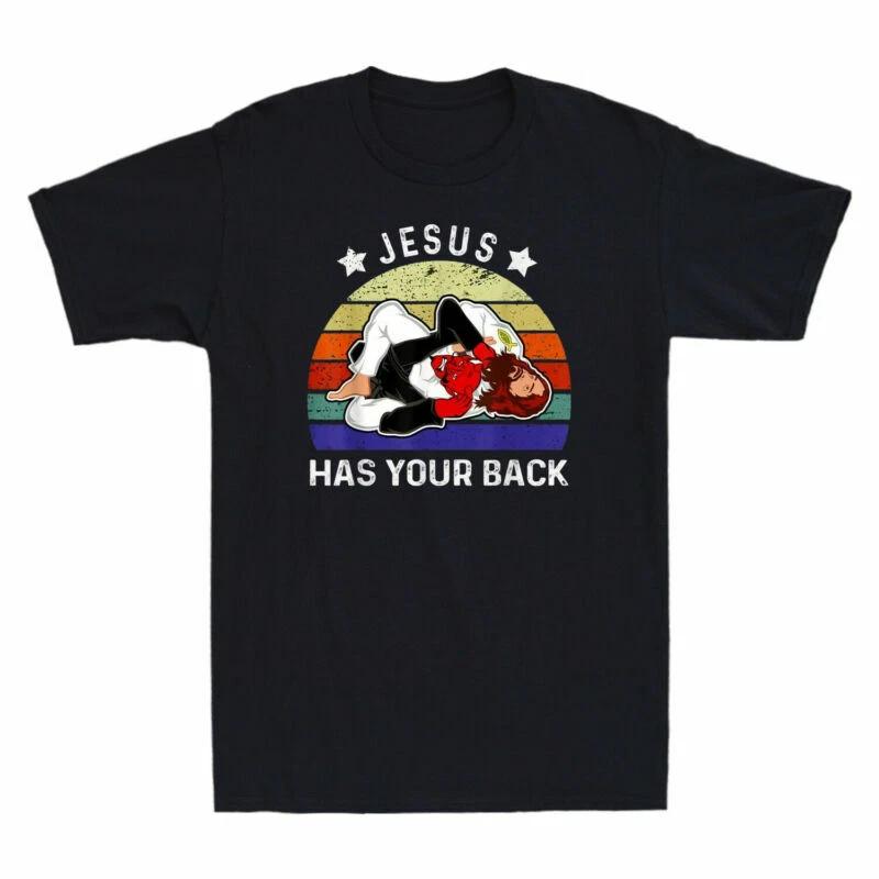 Brazilian Jiu Jitsu Wrestling Jesus Has Your Back Funny Vintage Men s T-Shirt XXXXL
