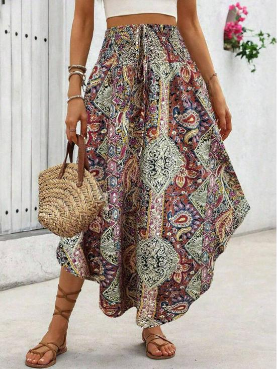 

Юбка А-силуэта в богемном этническом стиле - Весенне-летний повседневный принт Large