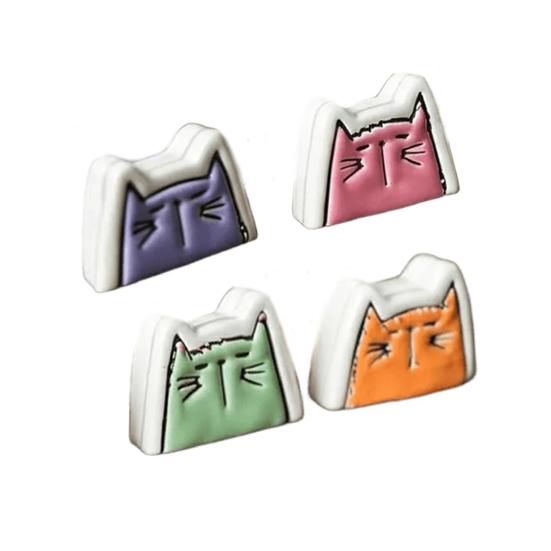 4Pcs Handmade Ceramic Cat Photo Holder Cat Shape Picture Display Holder Home Office Desktop Decoration Cat Lovers Gift