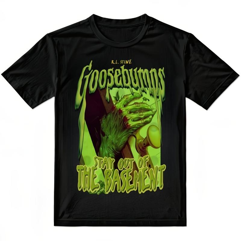

Men s Goosebumps Basement Pattern T-Shirt Black Cotton Short Sleeve Casual Version Casual Style T-Shirt Durable Fabric 4XL