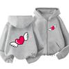 Winged Red Heart Front Back Graphic Zip Up Hoodie For Kids Long Sleeve Loose Casual Warm Daily Outerwear Boys Girls Cartoon Jack