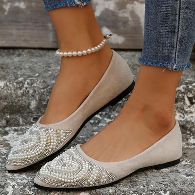 2024 Frühling und Sommer Mode Neue Sexy Perlenbesetzte Flache Damen Bequeme Spitzzehen Elegante Liebe Walking Schuhe