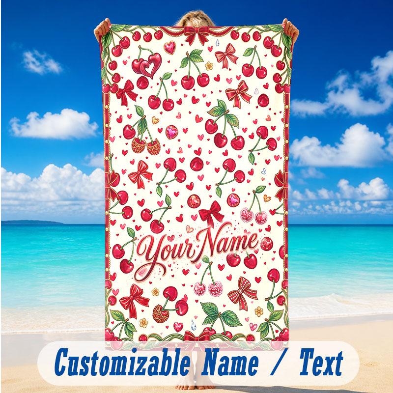 Floral Garden Theme Beach Towel Personalized Custom Name & Text Soft Quick Dry Beach Towel for Swimming Travel