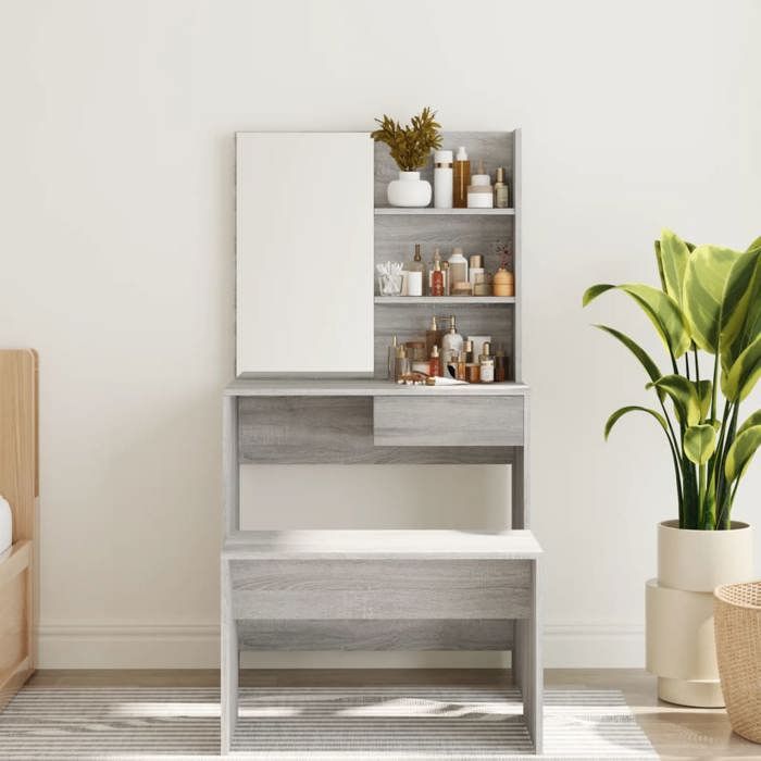 820491 vidaXL Coiffeuse avec miroir Sonoma gris 74,5x40x141 cm