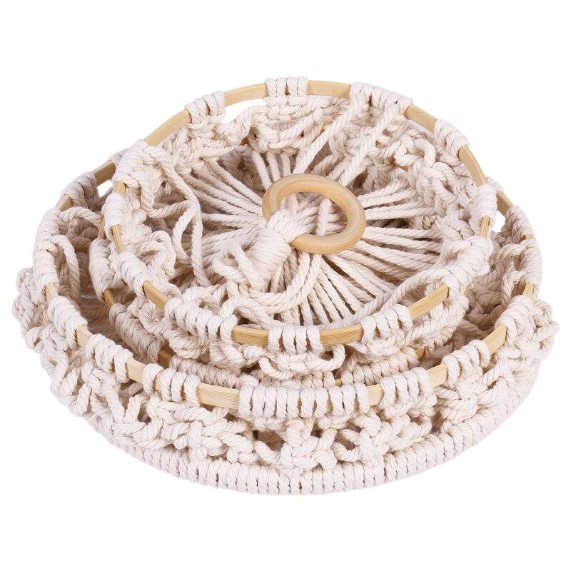 Folkulture Makramee-Hängekorb 3-stöckig – Hängender Obst- Und Gemüsekorb, 118 Cm Lang, Boho Stil