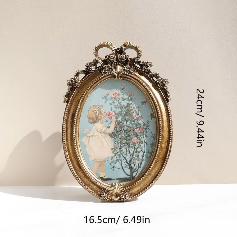 Fashion Golden Photo Frame Oval Elegant Tabletop Decor Vintage Desktop Ornament Gift For Bedroom Study Living Room