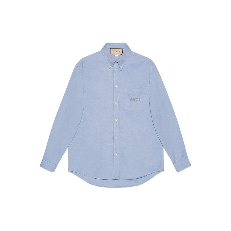 Gucci Shirts Men's Blue Lapel Moderate Other 742711-ZANVG-4069