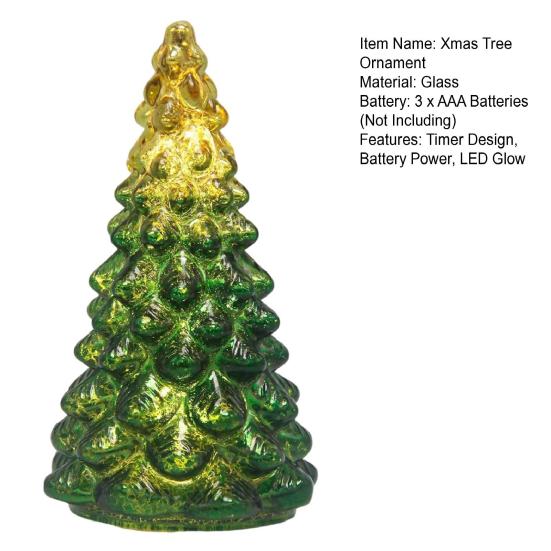Glass Christmas Tree Ornament with Timer LED Glow Battery Operated Holiday Ambiance Light Seasonal Home Decor