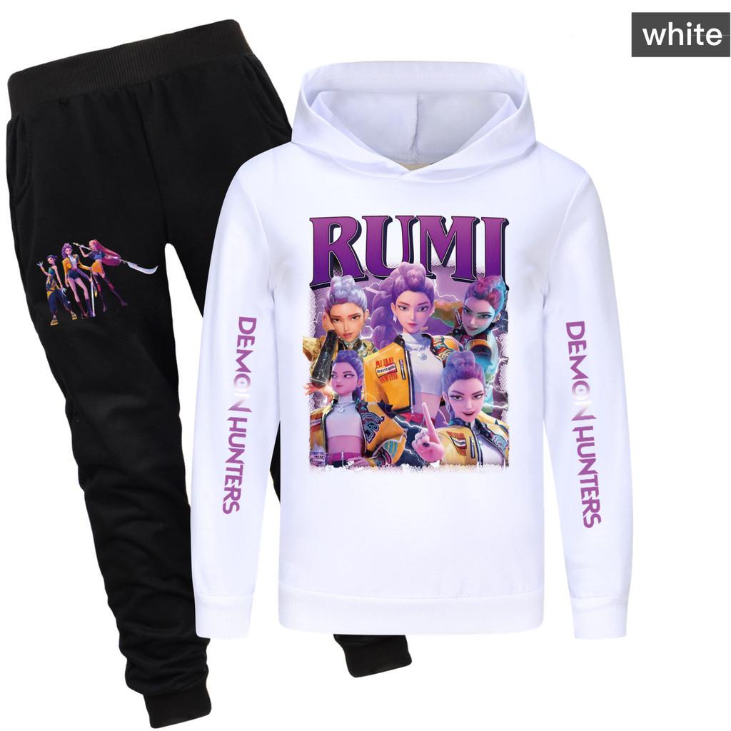 Kpop Demon Hunters Pattern Children Hoodie And Pants Set With Cartoon Print For Winter And Spring Play