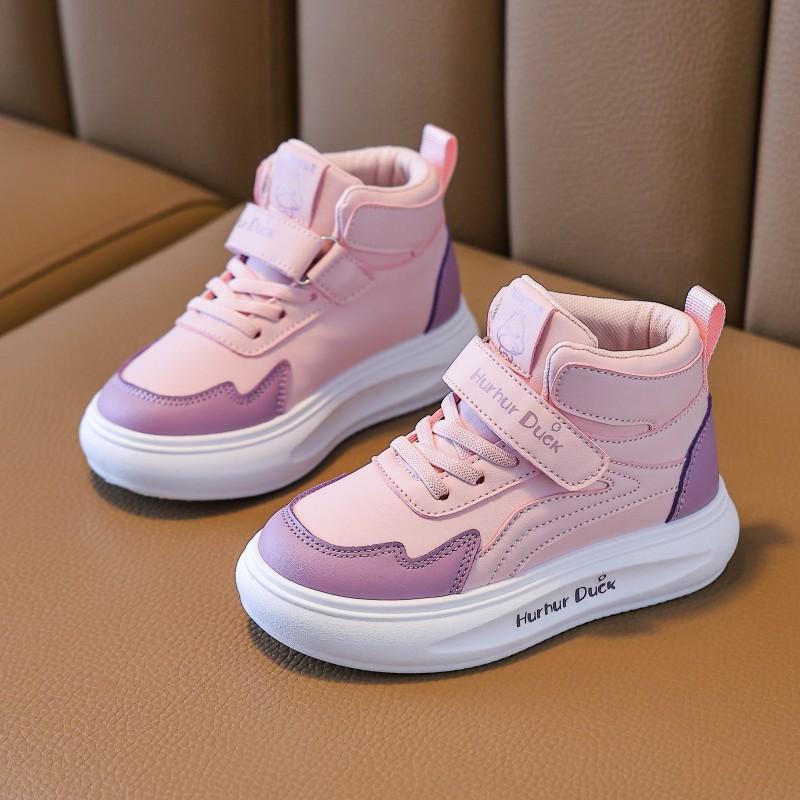 Little yellow duck boys and girls cotton shoes winter new children's sports shoes high-top velvet two cotton casual shoes to keep warm