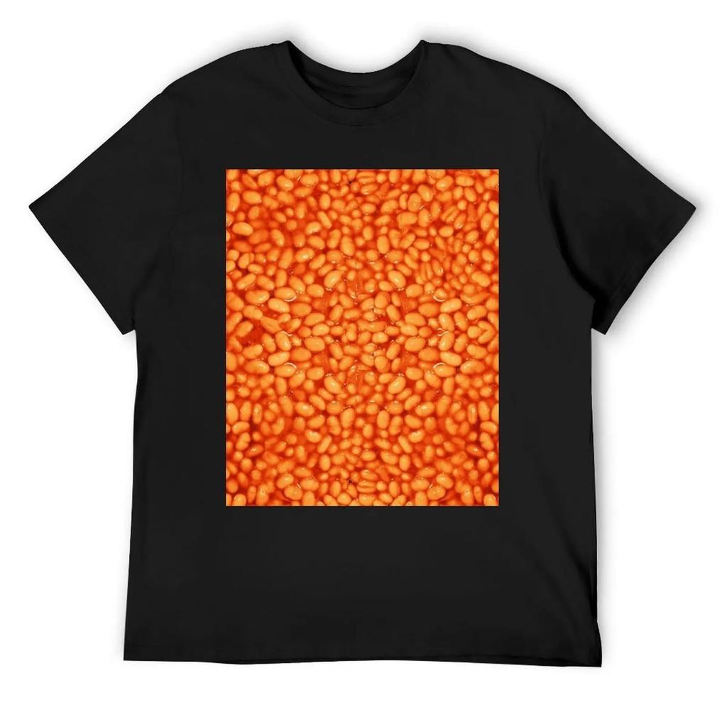 Baked Beans In Things Pattern T-Shirt oversized graphic shirts blue archive anime clothes t shirts for men