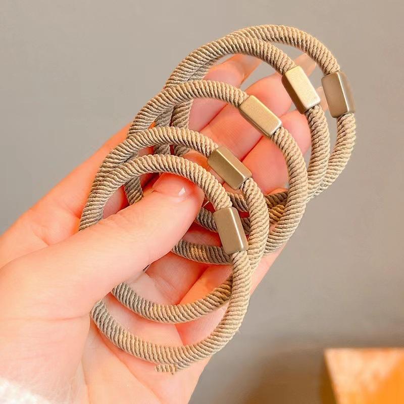 AWAYTR 5PCs Earth Tones Headbands Alloy Buckle Nylon Rope Ponytail For Women Hair Ties Holders Rubber Band Korean Headdress