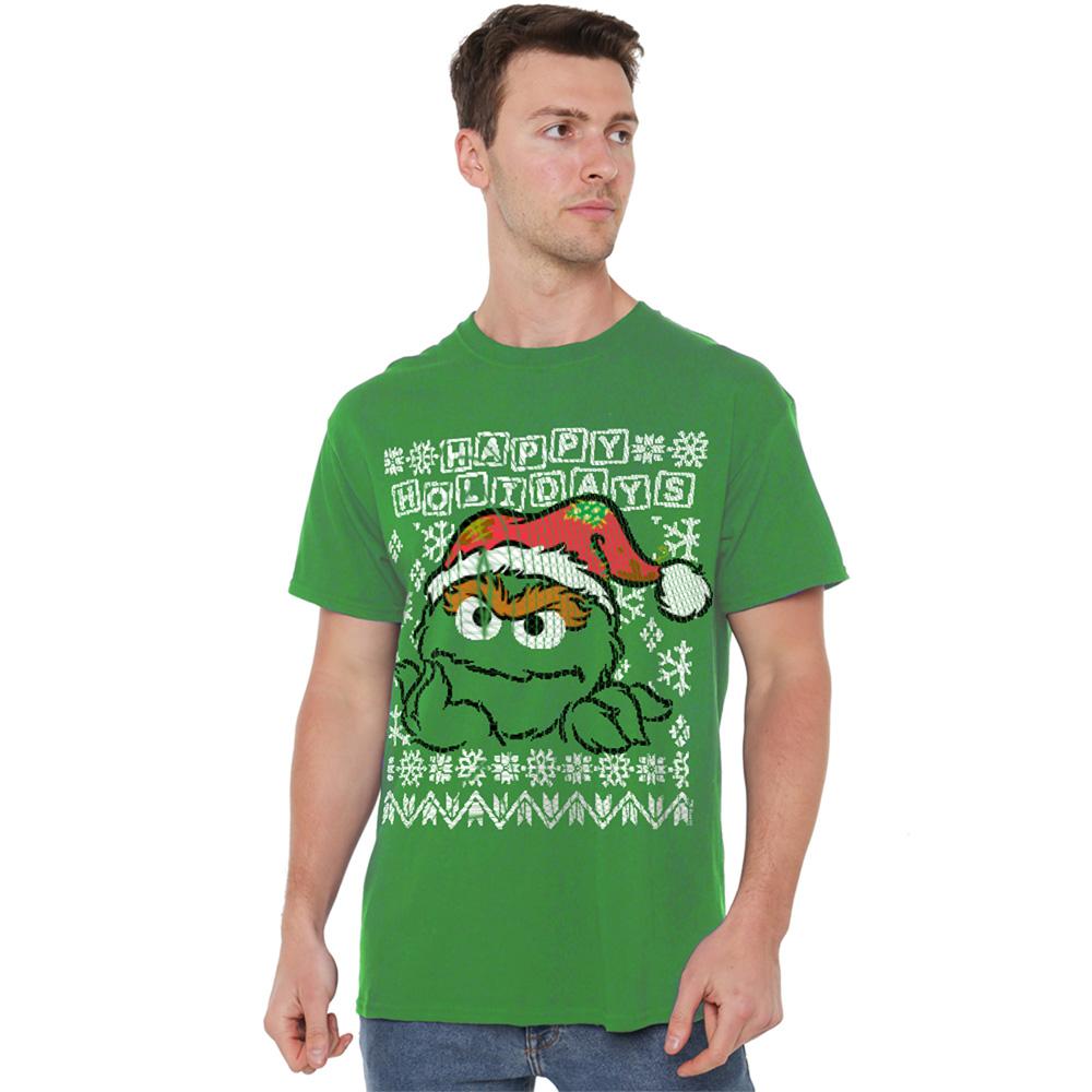 Sesame Street Unisex Adult Ugly Christmas Oscar The Grouch T-Shirt