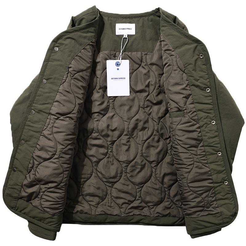 Men s Retro Quilted V-Neck Cotton Jacket M зелёный