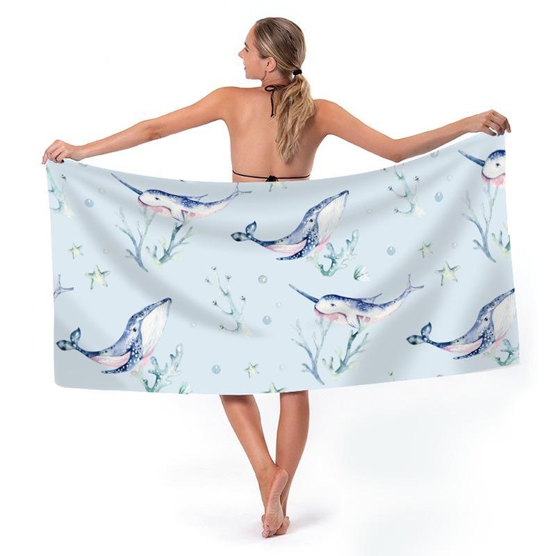 Tropical Hibiscus Flower Printed Beach Towel Quick Dry Polyester Bath Towel Pink Floral Sand Free Pool Towel for Summer Vacation
