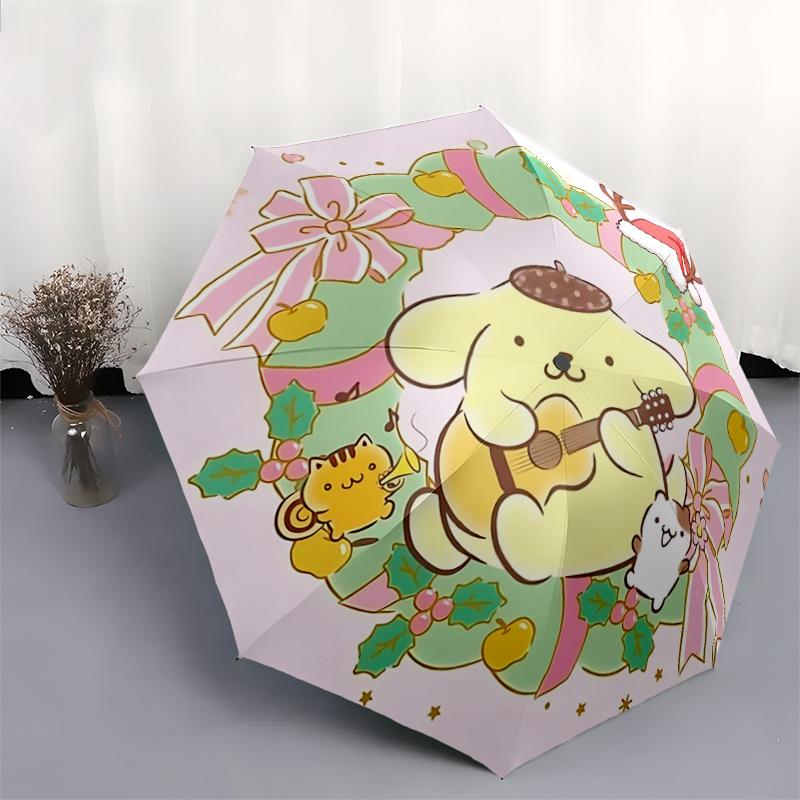 1pc Christmas Pompompurin Automatic Folding Umbrella - Portable 3-Fold Design with 8-Rib Iron Frame, Perfect Holiday Gift for Fans, Travelers, Everyda