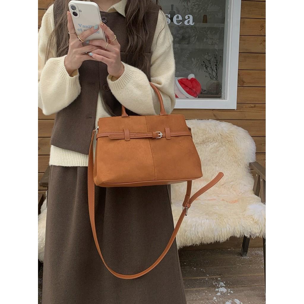 IELGY Retro Matte Suede All-Match One-Shoulder Diagonal Bag Commuter All-Match Portable La