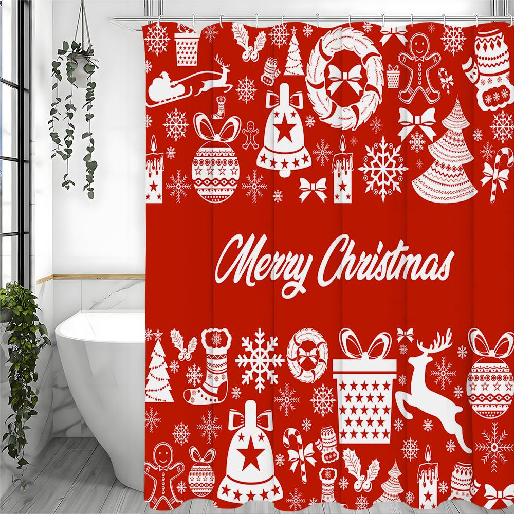 Christmas Colorful Lights Leaf Crutch Sugar Cookie Moose Shower Curtain, Bathroom Decorative Shower Curtain, Waterproof Shower C