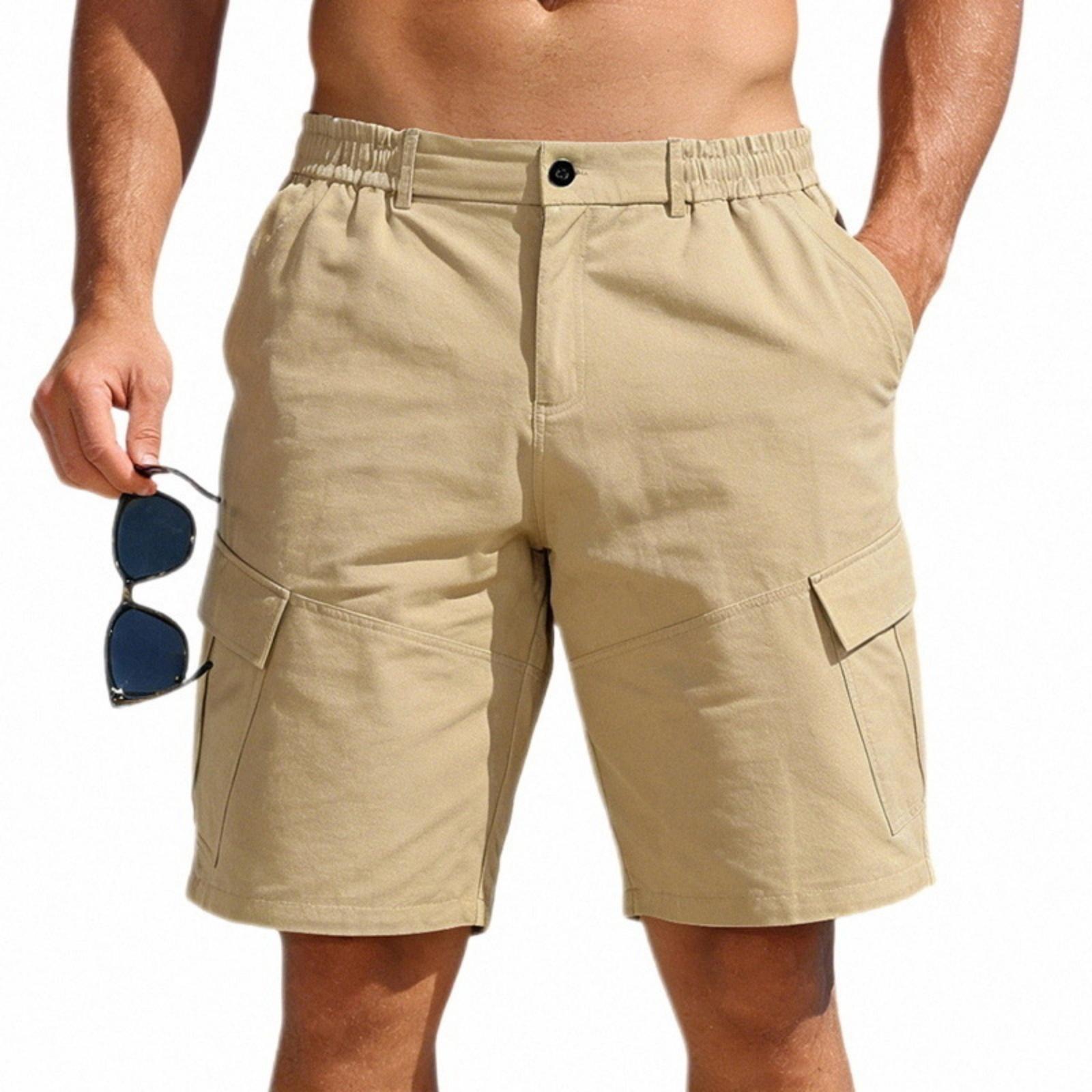 Men s Loose Casual Loose-fit Waist Workwear Multi-pocket Shorts M хаки