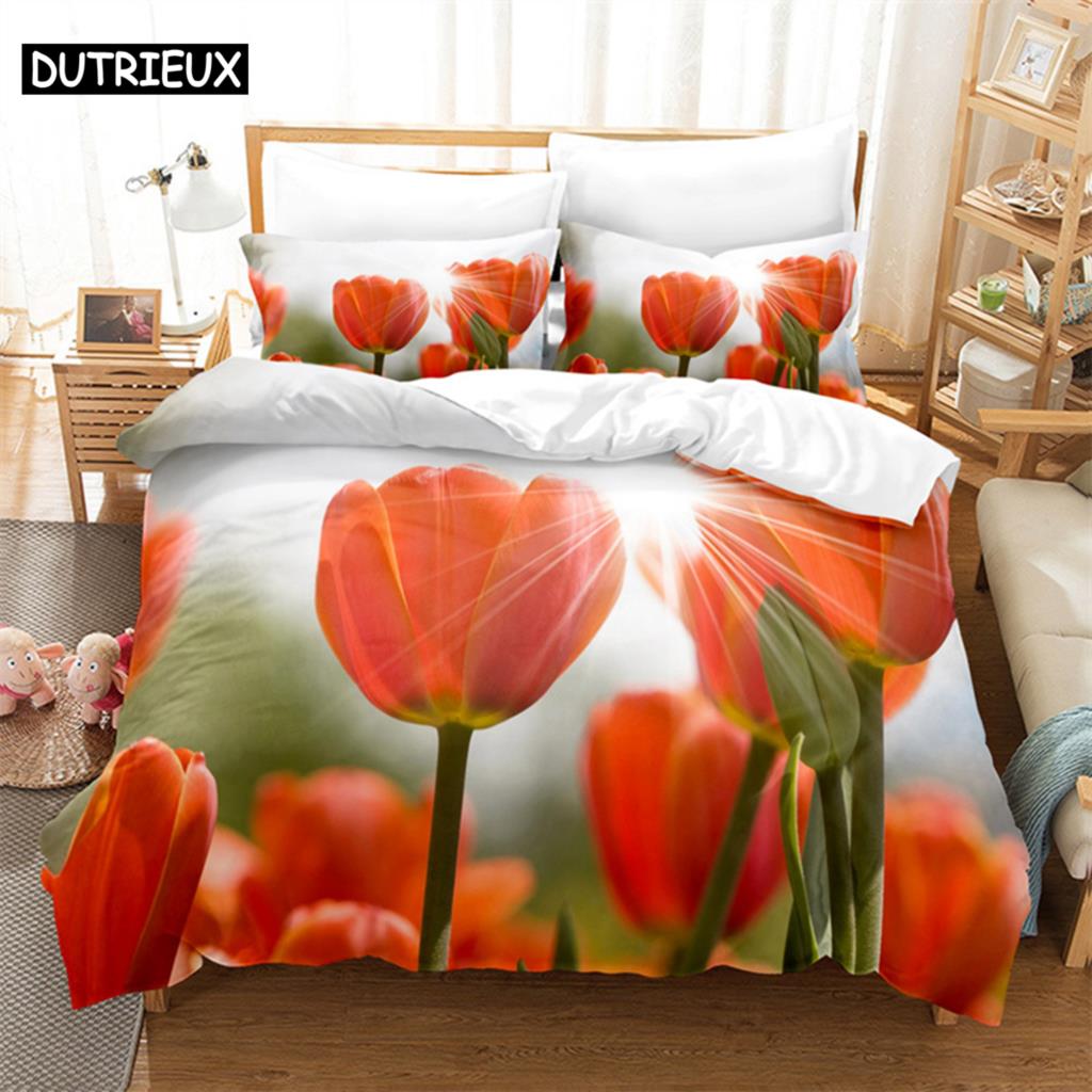 Tulip Duvet Cover Set Double bed 200x200cm 3D Flower Quilt Cover 220x240 King Bedding Sets Twin Size 3PCS 2PCS Single 140x210