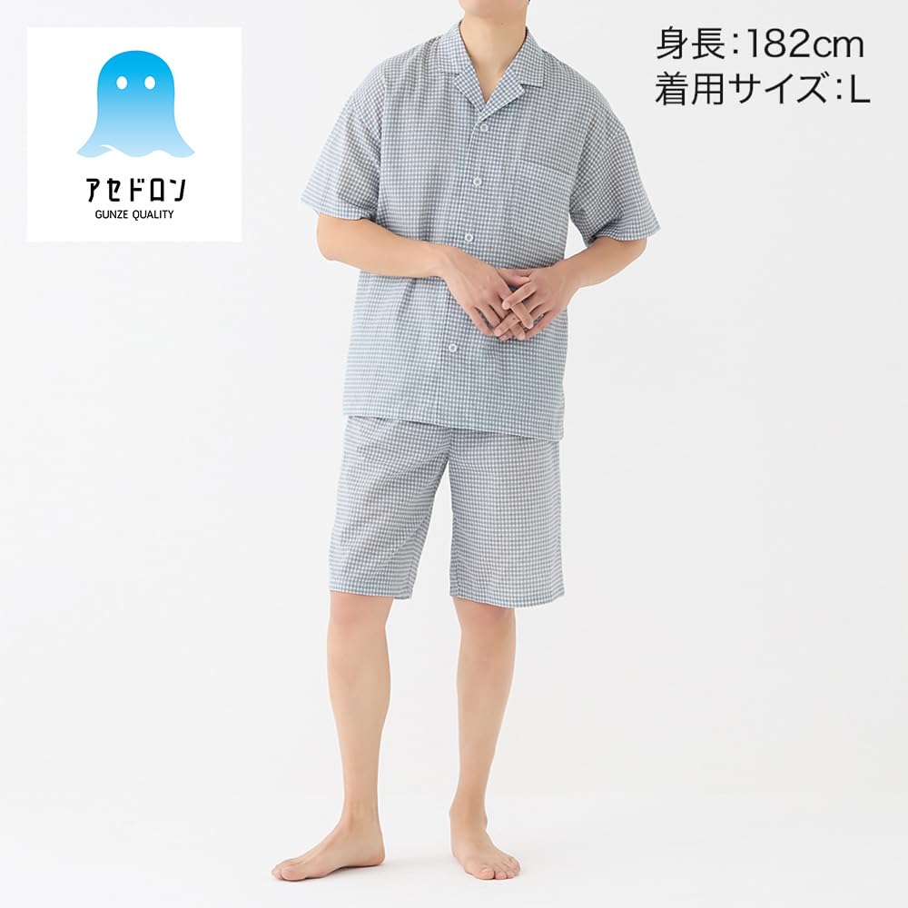 Pánské pyžamo Gunze Acedron krátké délky krepové šedé, rukáv, 5/8 kalhoty,