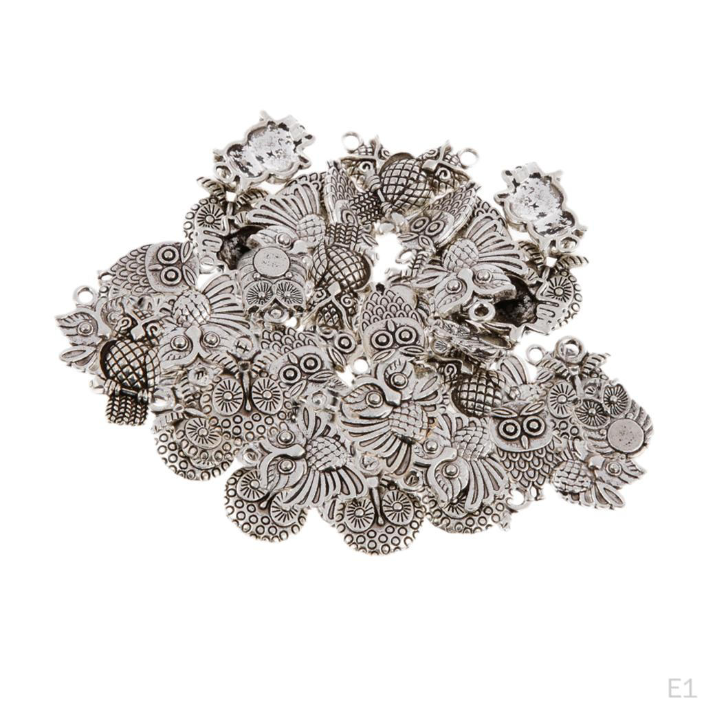 50 Stück × Eulen-Anhänger aus Legierung im tibetischen Stil, Vintage-Stil, gemischte Formen, Charms für Halloween-Schmuckhandwerk