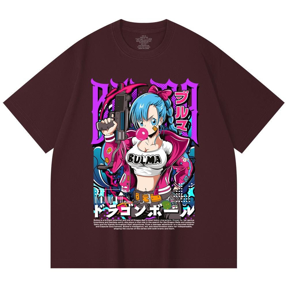 

230 Gsm 100% Cotton Dragon Ball V66 Bulma Print Unisex Heavy Cotton T Shirt 2XL вина червоного кольору