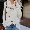Loose Turtleneck Knitted Sweater Long Sleeved Cardigan Women Pullovers Buttons Irregular Hem Tops