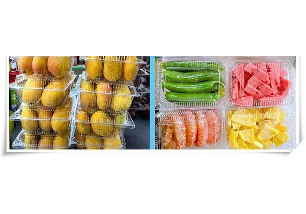Transparent Disposable Plastic Box with Lid for Fresh Fruit, Roast Duck, Cake, or Strawberries.