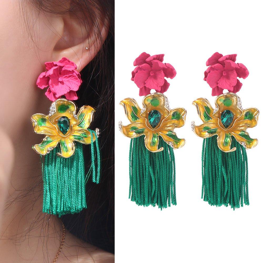 Quastenblumen-Hängeohrringe Strass Süße Ohrringe Elegante Böhmische Ohrringe Damen Party