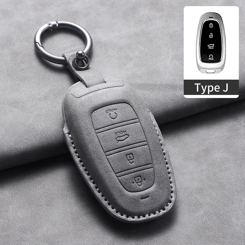 4 Buttons Leather Car Key Holder Case Cover for Hyundai Tucson Solaris Sonata Hybrid NEXO NX4 Santafe Dn8 Car Key Holder Shell