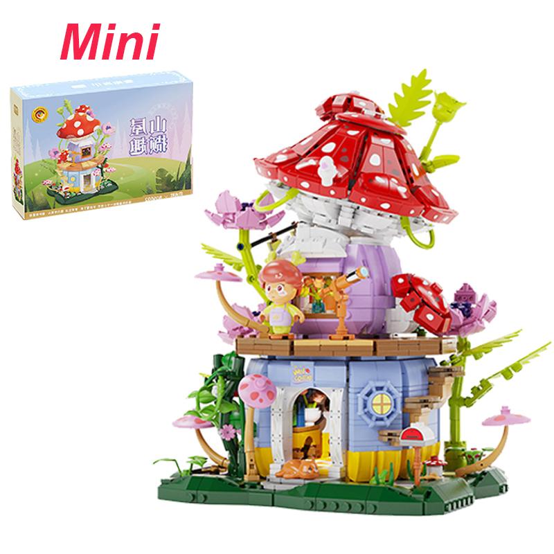 Flowers Carrot House Mushroom House Mini Building Blocks Carrot Forest House Bricks Set With Lights Children's Toys Gifts