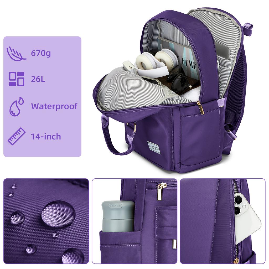 Elegant Purple Travel Set with 20" Carry On, Backpack, Bag & Umbrella, Lightweight Hard Shell Luggage with 360° Spinner Wheels