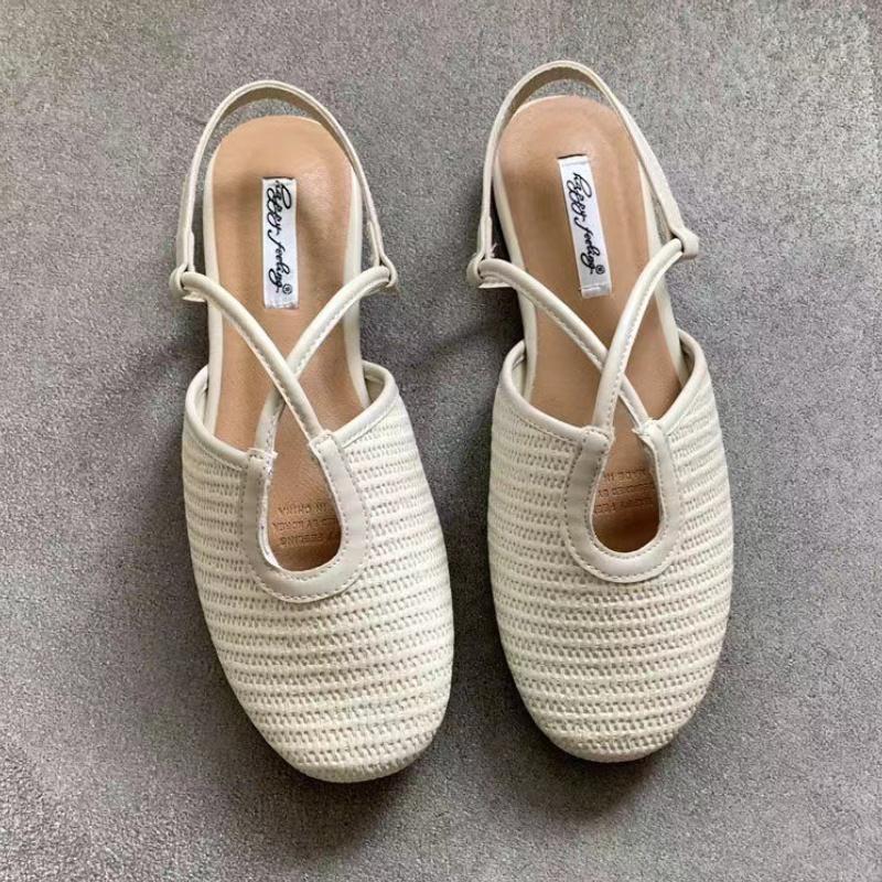 

Fashion Handmade Weaving Design Brand Flat Sandals Women Fashion Round Toe Back Strap Casual Shoes Summer Comfort Vacation Beach Sandals 40 белый