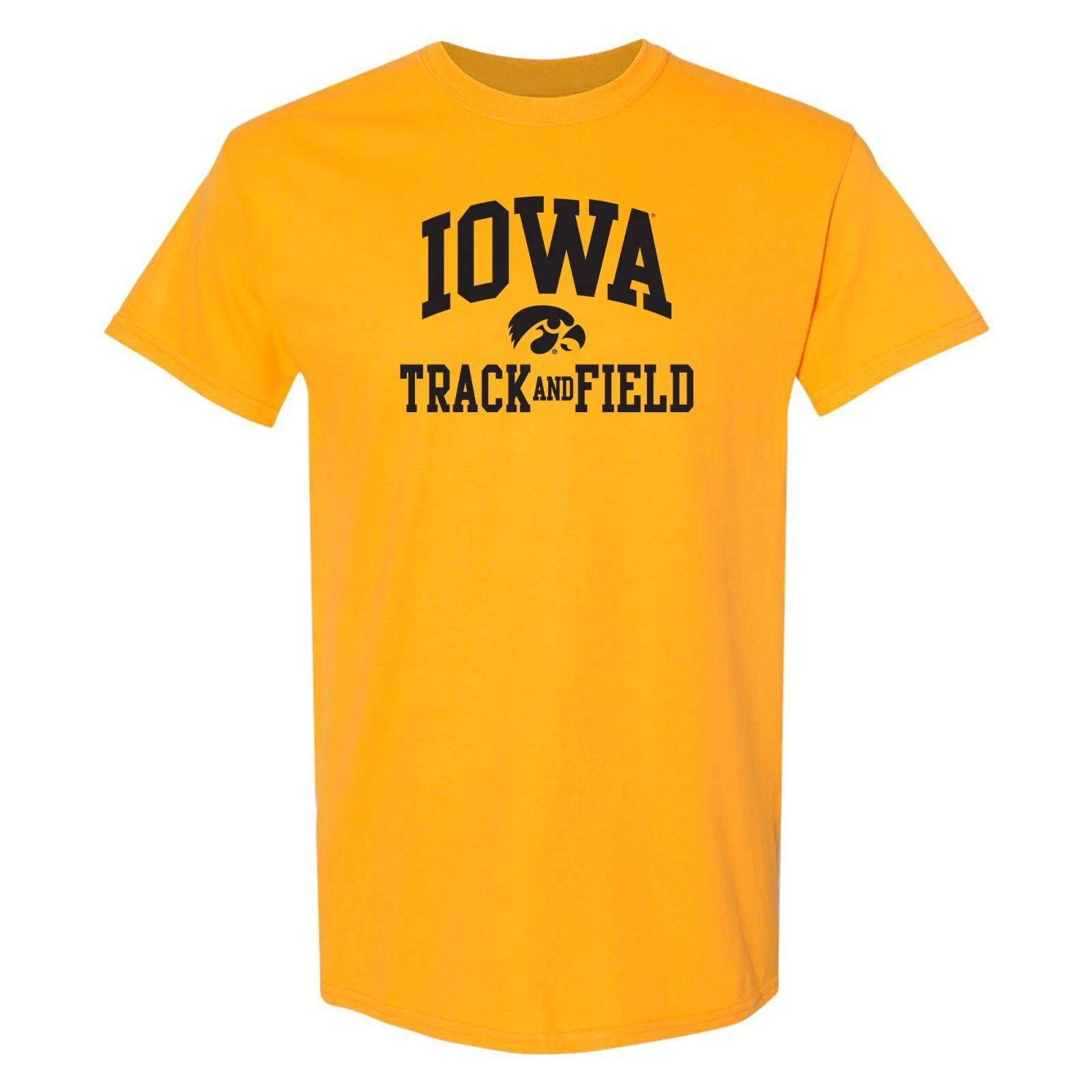 Iowa Hawkeyes Arch Logo Track & Field College University Team T Shirt - Gold 3XL