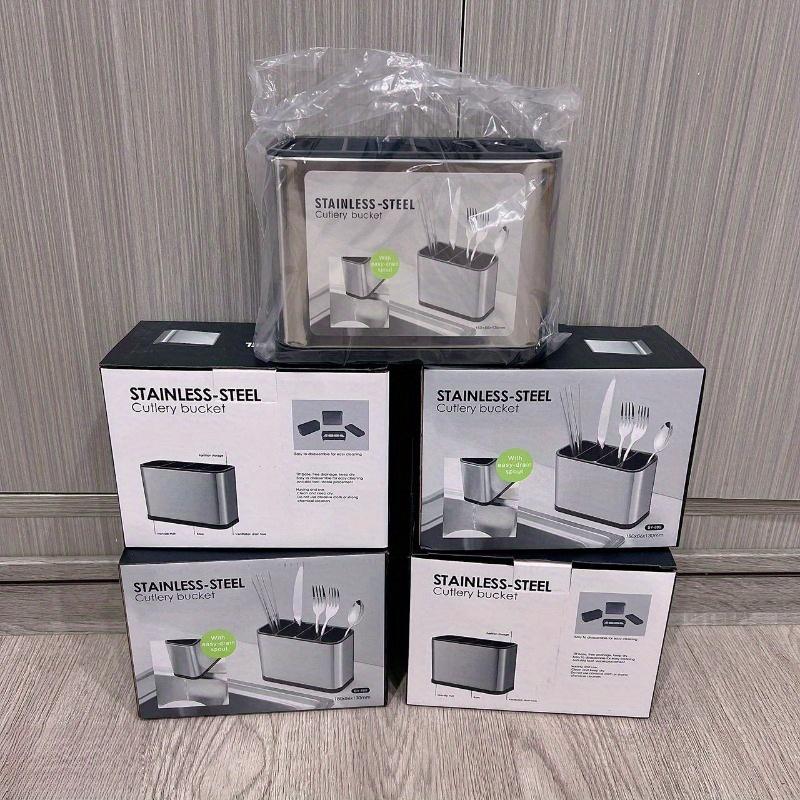 Stainless Steel Storage Basket Kitchen Utensil Holder with Drain Holes Anti-SlipWall Mount Storage for Forks Spoons